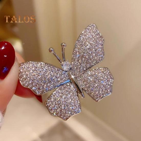 Women Brooch Butterfly Shape Rhinestone Vinatge Anti-slip Bag Coat Collar Hat Scarf Decoration Clothes Pin Party Prom Garment Jewelry