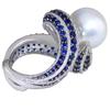 Newly-Designed Luxury Party Ring for Women Gorgeous Bright Blue CZ Jewelry Simulated Pearl Accessories for Anniversary