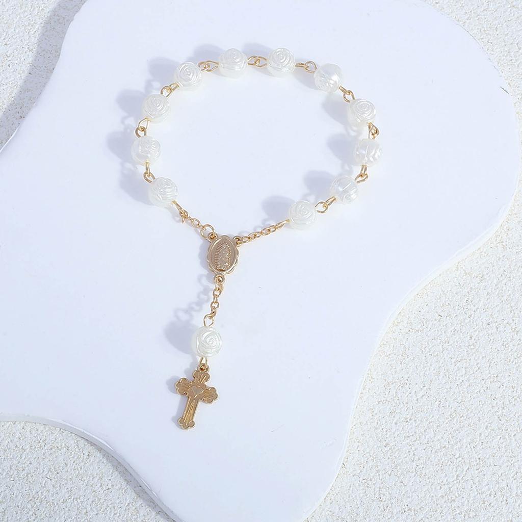 Unique Baby Baptism Bracelet Religious Style Prayer Bracelet Rosary Bracelet Adjustable Rose Baby Baptism Bracelets