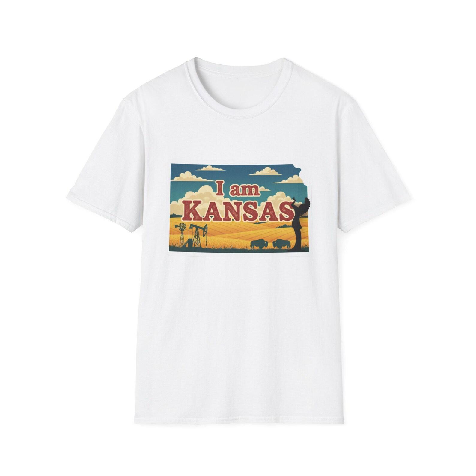 I Am Kansas T-Shirt | Kansas State Silhouette, Sunflower & Prairie Scene S