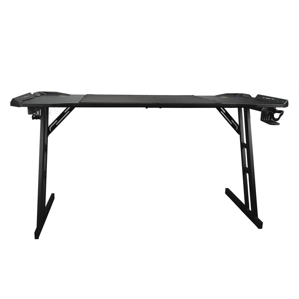 Gaming Desk with Mouse Pad Headphone Holder Steel Leg Removable LED Computer Workstation for