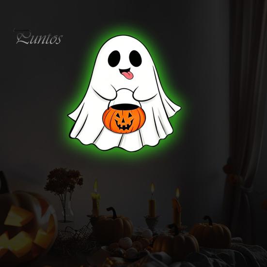 Decorative Glass Film for Home Halloween Glow-in-the-Dark Wall Stickers, Cute Cartoon Pumpkin Ghost Decals, Waterproof PVC Window Clings Removable Art