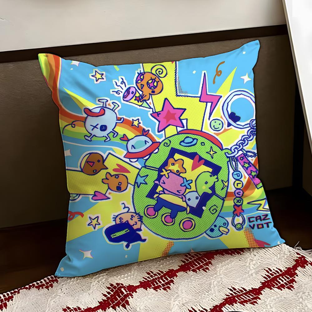 Cute TTamagotchi Cushion Cover Reversible Soft Durable Pillow Cover Home Car MultiScene Use for Daily Comfort