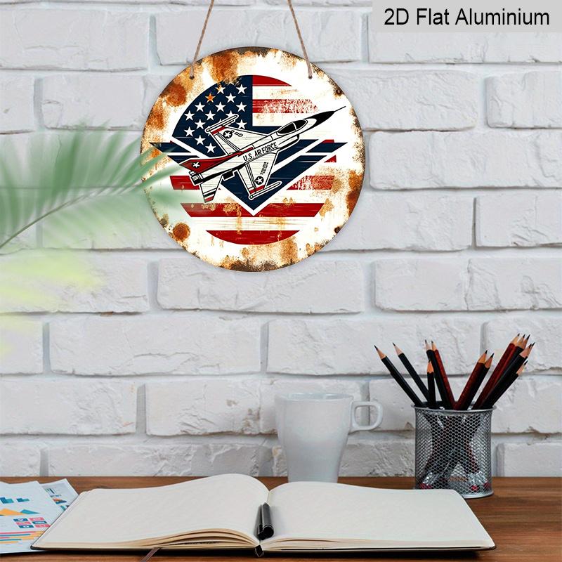 2D Flat, 1pc U.S. Air Force Patriotic Metal Sign, Vintage Flag & Jet Design, Great for 4th of July, Memorial Day, Veterans Day, Patriotic Decor, Man