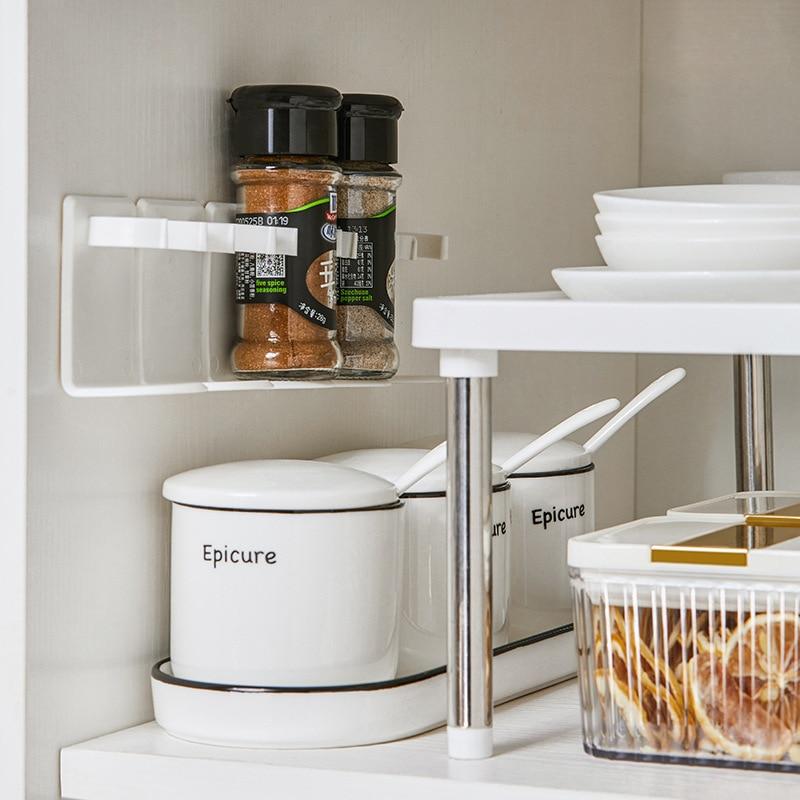 Spice Bottle Storage Rack Kitchen Spice Jar Rack Home Self Adhesive Wall Mounted Holder Clips Seasoning Carrier Tools