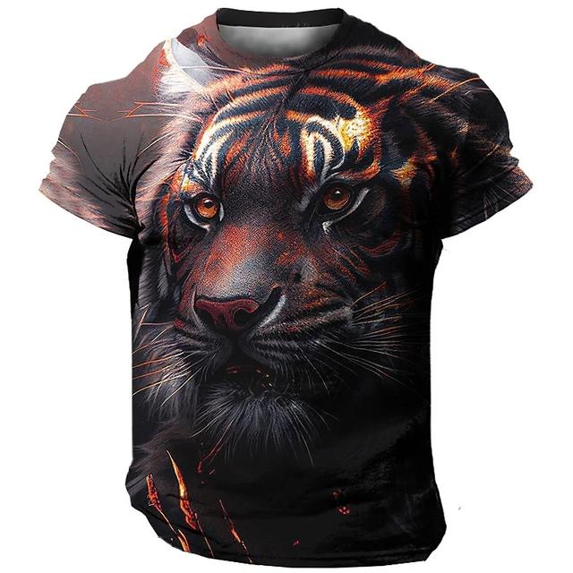 Summer New Men T-shirt O-neck Short-sleeved T-shirt Animal Lion Tiger 3D Printing Top Oversized Clothes Youth Casual T-shirt