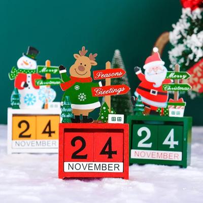 Weihnachtsdekorationen Holz Adventskalender Ornament Geschenk Partyzubehör Fenster Tisch Heimdeko Weihnachtsmann Schneemann Elch