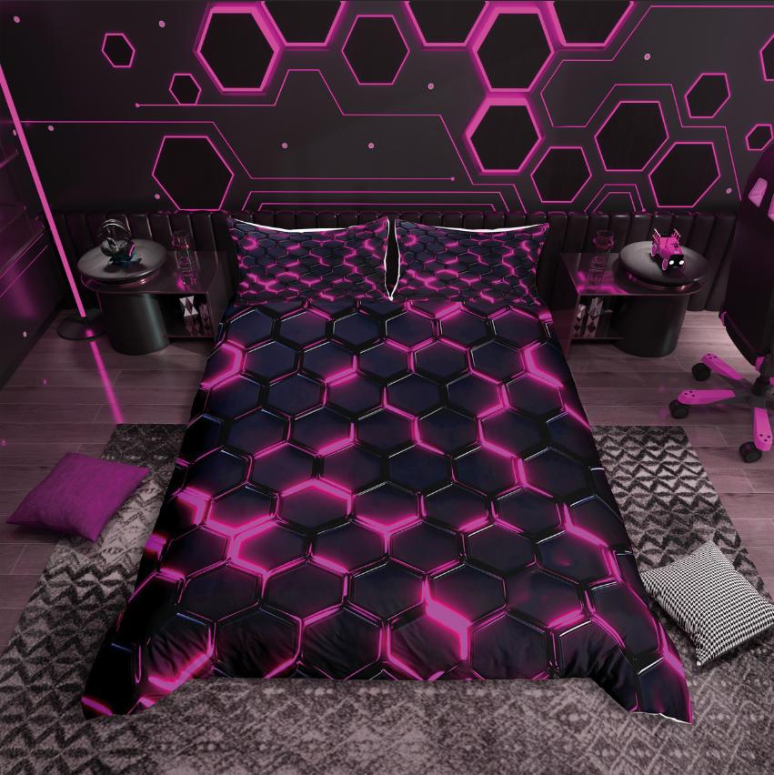 Comforter Homewish Geometric Honeycomb Gradient Hexagon For Teens Bedding Setabstract Geometry Bed Set