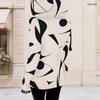 Women Plus Size Black Beige Printed Asymmetric Cutout Neck Hooded Long Sleeve Fitted Top
