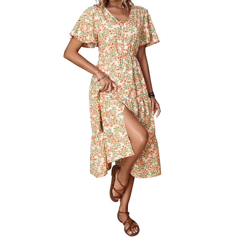 2025 summer new women's vintage pastoral floral dress