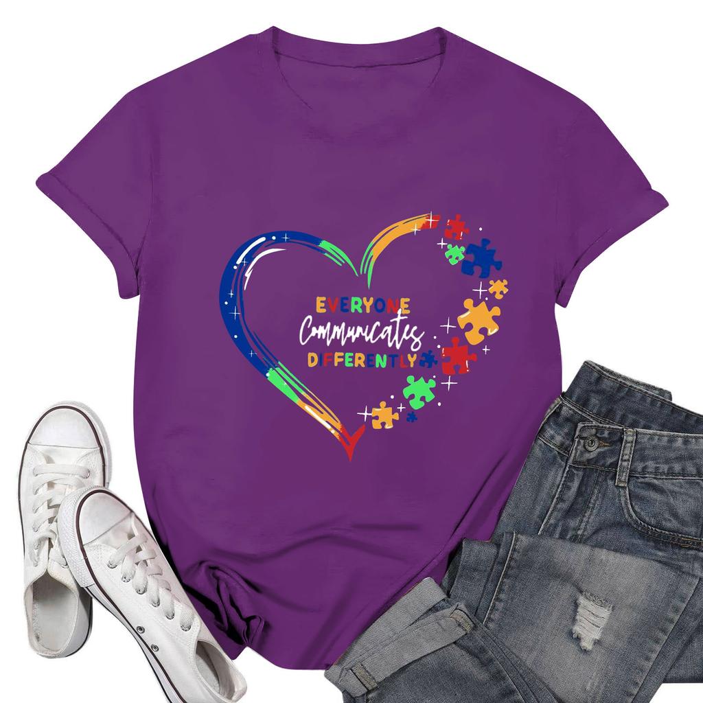 Dámské ležérní tištěné tričko s kulatým výstřihem, svetr s krátkým rukávem