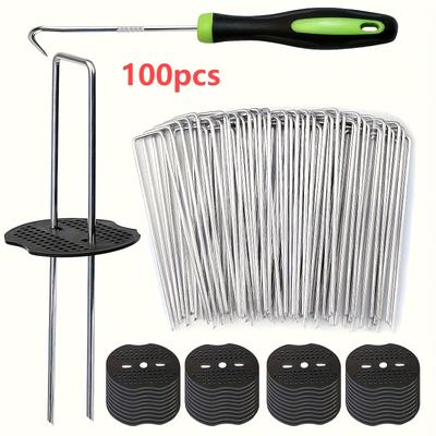 Set of 100 Lawn U-Shaped Stakes, U-Shaped Garden Pegs, 6Inch Galvanized Landscape Pins, Heavy-Duty Garden Stakes, Ideal for Securing Lawns and Fabrics