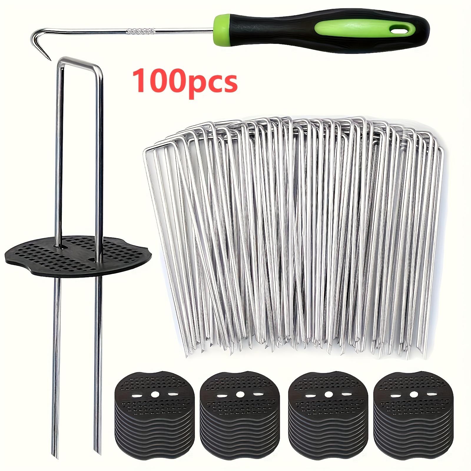 

Набор из 100 газонных колышков U-образной формы, садовые колышки U-образной формы, 6-дюймовые оцинкованные ландшафтные колышки, сверхпрочные садовые колышки, идеально подходят для крепления газонов и тканей 100pcs