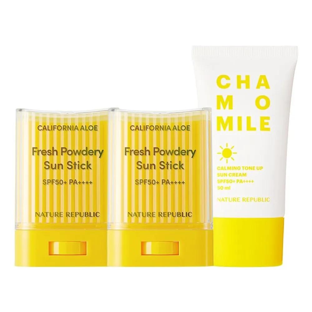 

3,000 Won Bargain 1+1 Nature Republic California Aloe Soft Sun Stick 24g + Chamomile Calming Tone-Up Sun Cream 50ml
