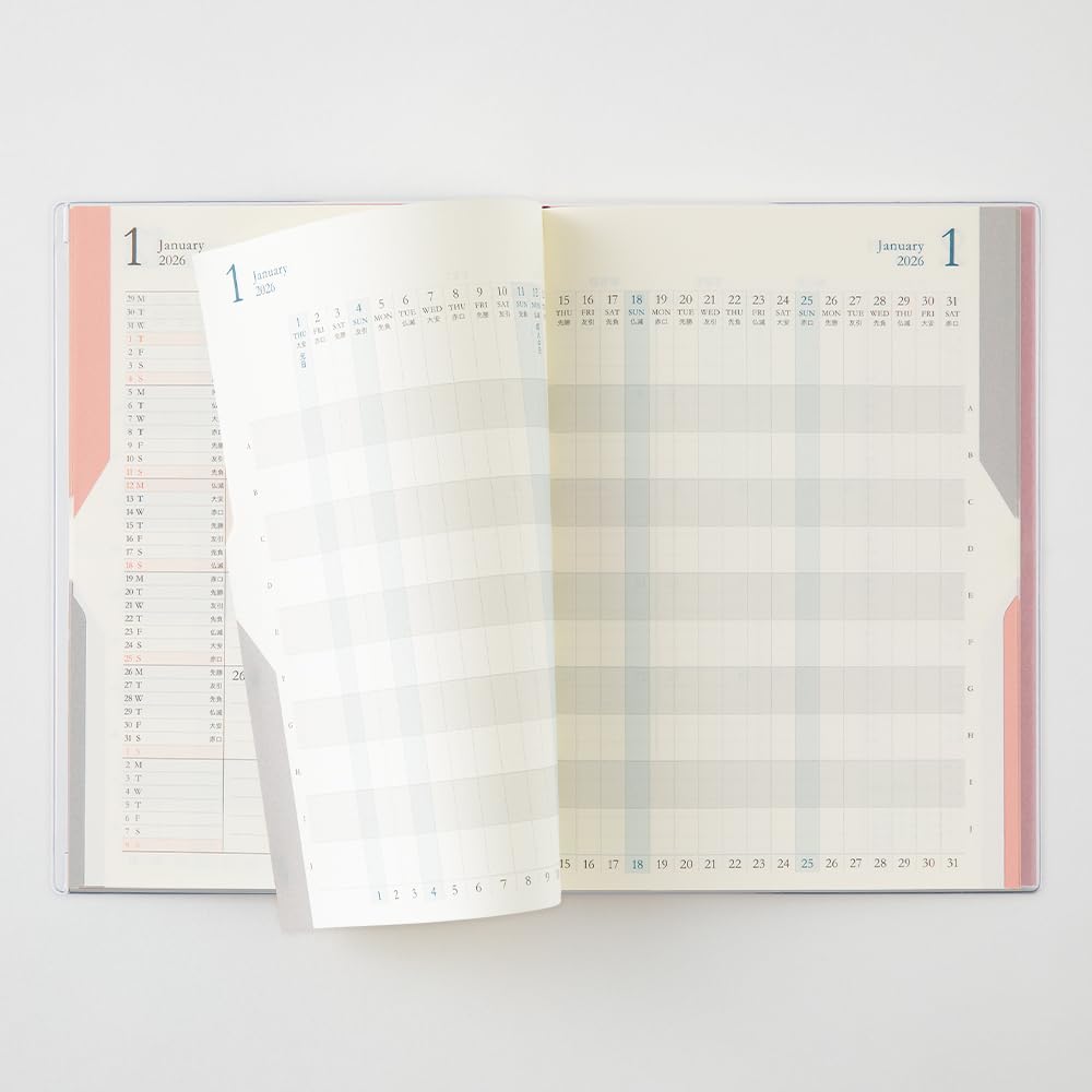 Midori Double Schedule Planner, 2026, B6, Monthly, Progressive, Light Pink, 22383006 (Starts October 2025)