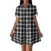 Women’s Casual Loose Fit Shirt Dress Button Front Stand Collar Plaid Pattern Short Sleeve Relaxed Tunic Dress for Daily Wear