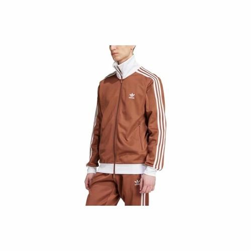 adidas Originals striped long-sleeve retro sports jacket for men, brown