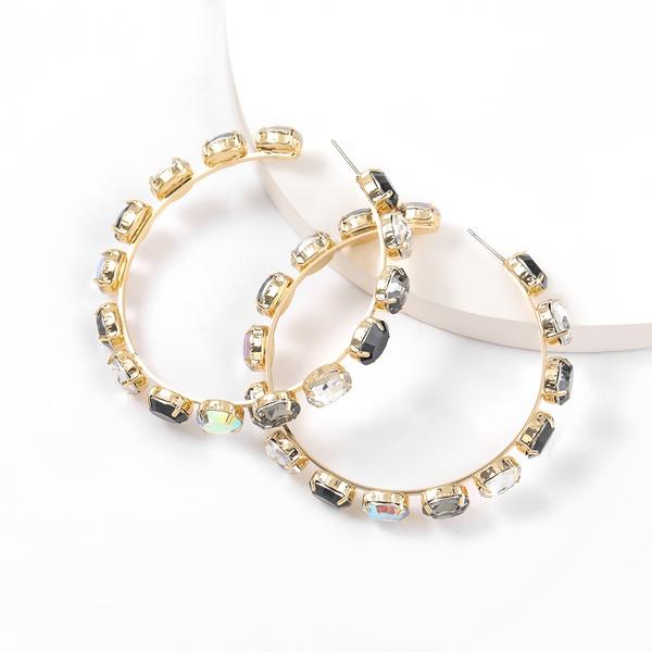 Fashion Simple Round Circle Hoop Earrings Color Diamond Earrings