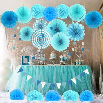 Decoração para festa, leques de papel pendurados, pompons, flores, guirlanda, bolinhas e triângulos, bandeirinhas, pacotes de bandeiras para aniversário, chá de bebê, casamento