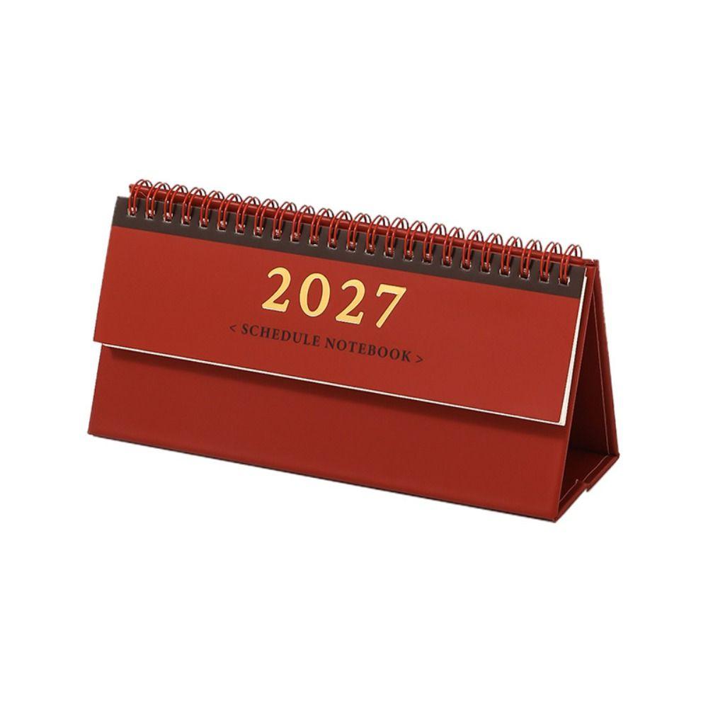 Oct. 2026 - Dec. 2027 2027 Mini Desk Calendar Foldable Record Calendar Double-coil Calendar Office