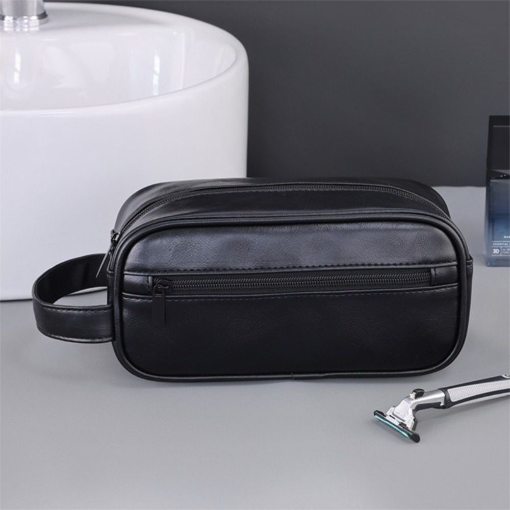 Handheld Cosmetic Storage Bag Zipper Makeup Pouch Portable Men Leather Wash Bag  Travel