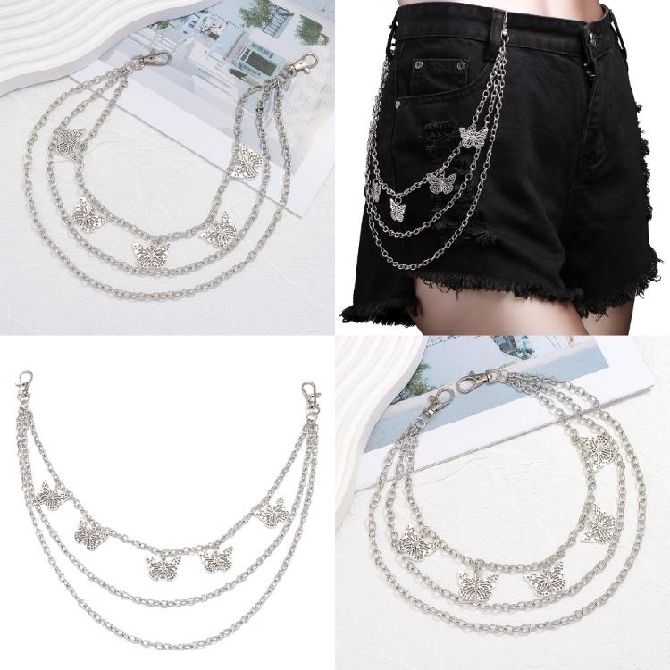 Metallic Butterfly Pants Chain for Female Decorative Waist Chain Pants Pendant Wallet Chain Decorative Chain Belt