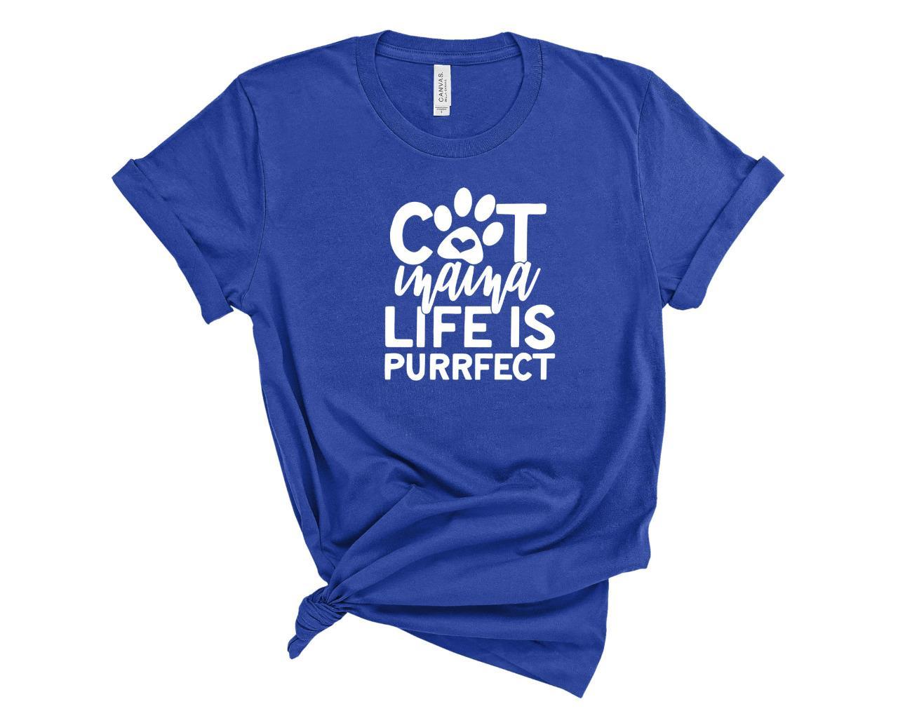 Funny Cat Mama Life Is Purrfect Women s Cat Lover T-Shirt Tee S