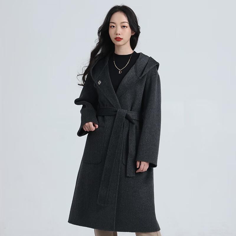Yiliteng Women's Double-Faced Pure Wool Long Coat with Belt