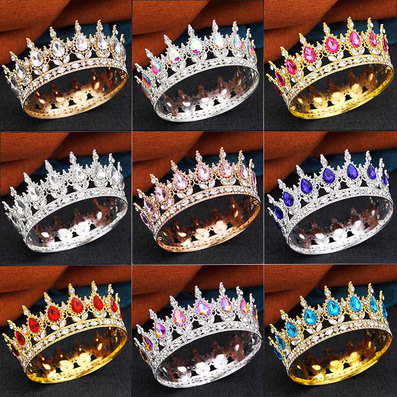 Baroque Queen King Tiaras and Crowns for Women Wedding Party Full Round Diadem Bridal Crown Hair Jewelry Birthday Gifts