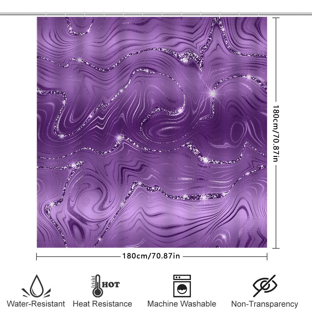 Luxurious Glitter Purple Shower Curtain Set For Bathroom Decor 3D Printed Polyester Fabric Waterproof Bath Liner With Hook Rings
