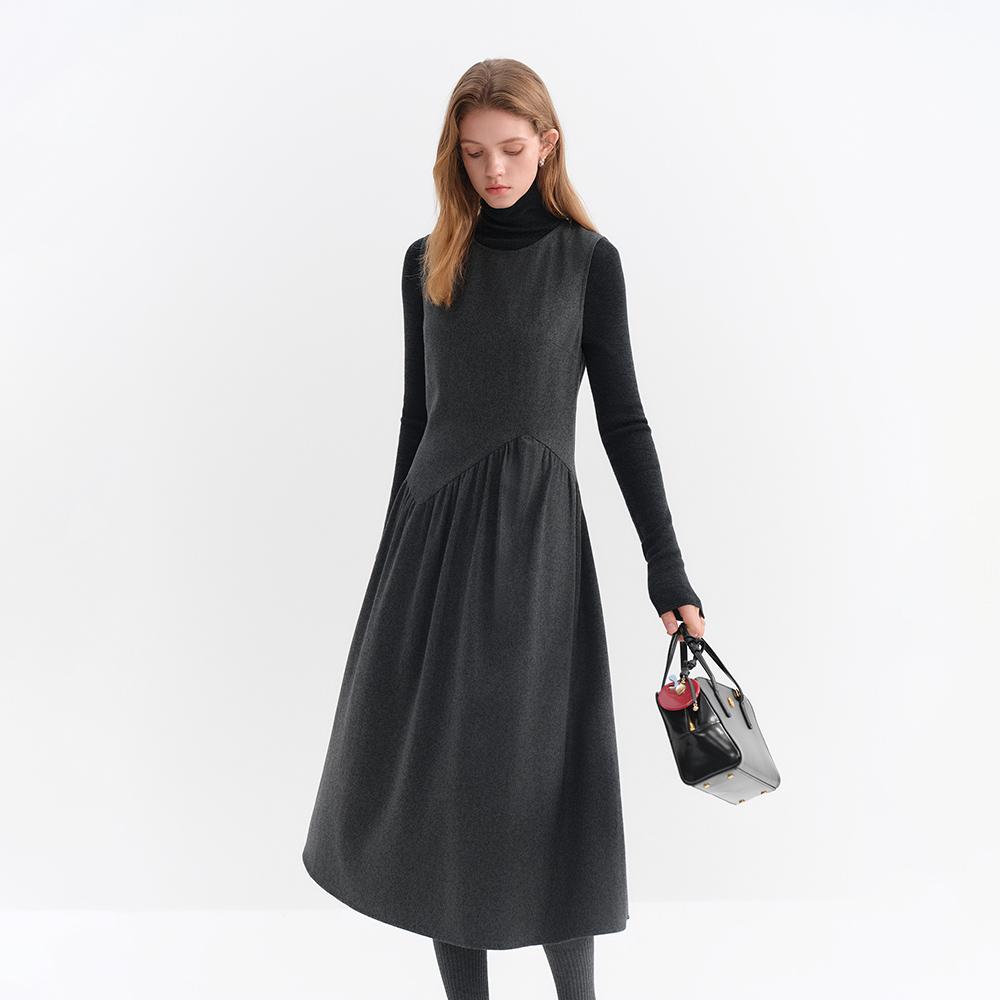 Wednesday Delight Wd_Shirring Wool Sleeveless Dress