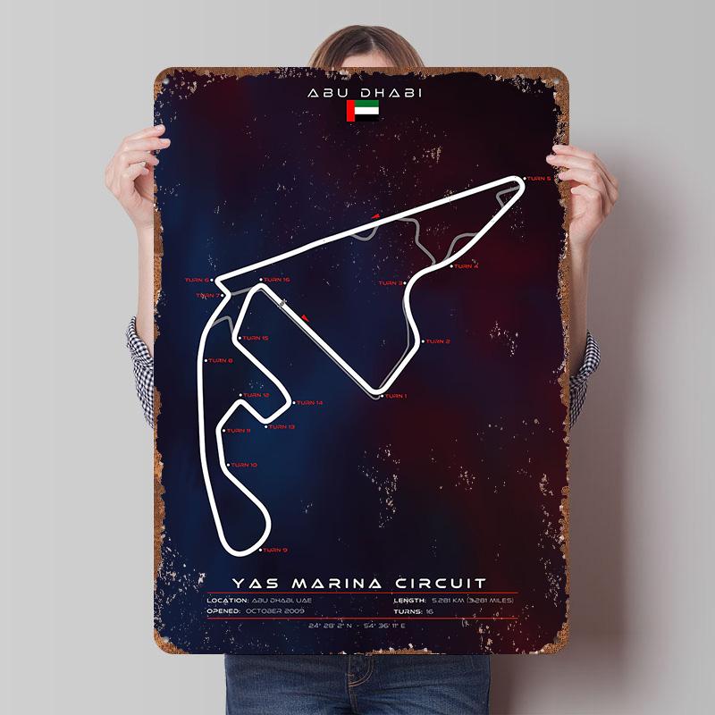 Yas Marina Circuit Metallposter Personalisierte Wandkunst Retro Vintage Blechschilder für Zimmerdekoration Heimdeko Artikel Gaming
