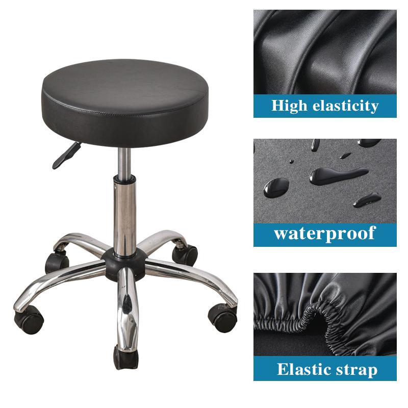 1pc Waterproof Round Stool Cover Stretch PU Leather Bar Stool Covers All Inclusive Rotating Chair Seat Slipcover Home Hotel