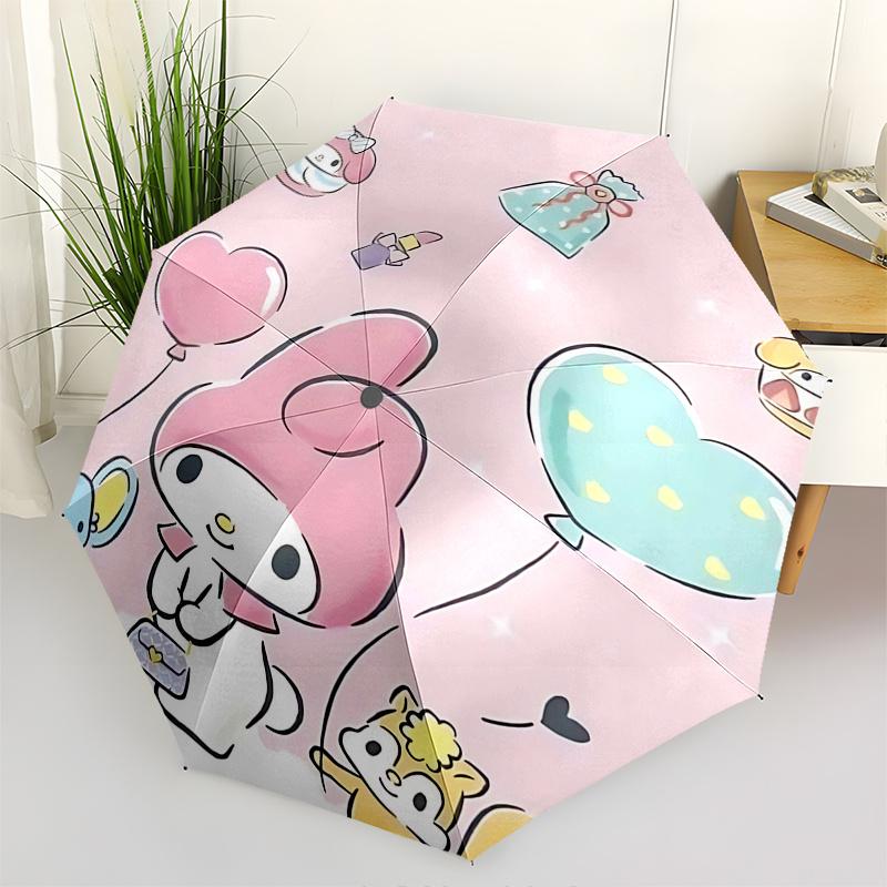 

1pc My Melody Balloon Automatic Opening/Closing Umbrella with Cute Animal Friends, Portable Three-Fold Design, 8-Bone Iron Frame Outdoor Umbrella, Ide