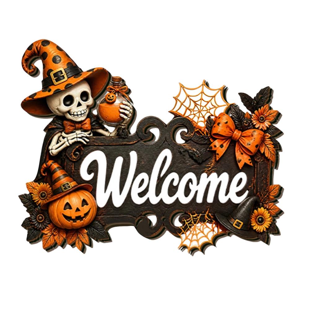 Halloween Wooden Door Hanging Sign for Front Door Entryway Holiday Decor