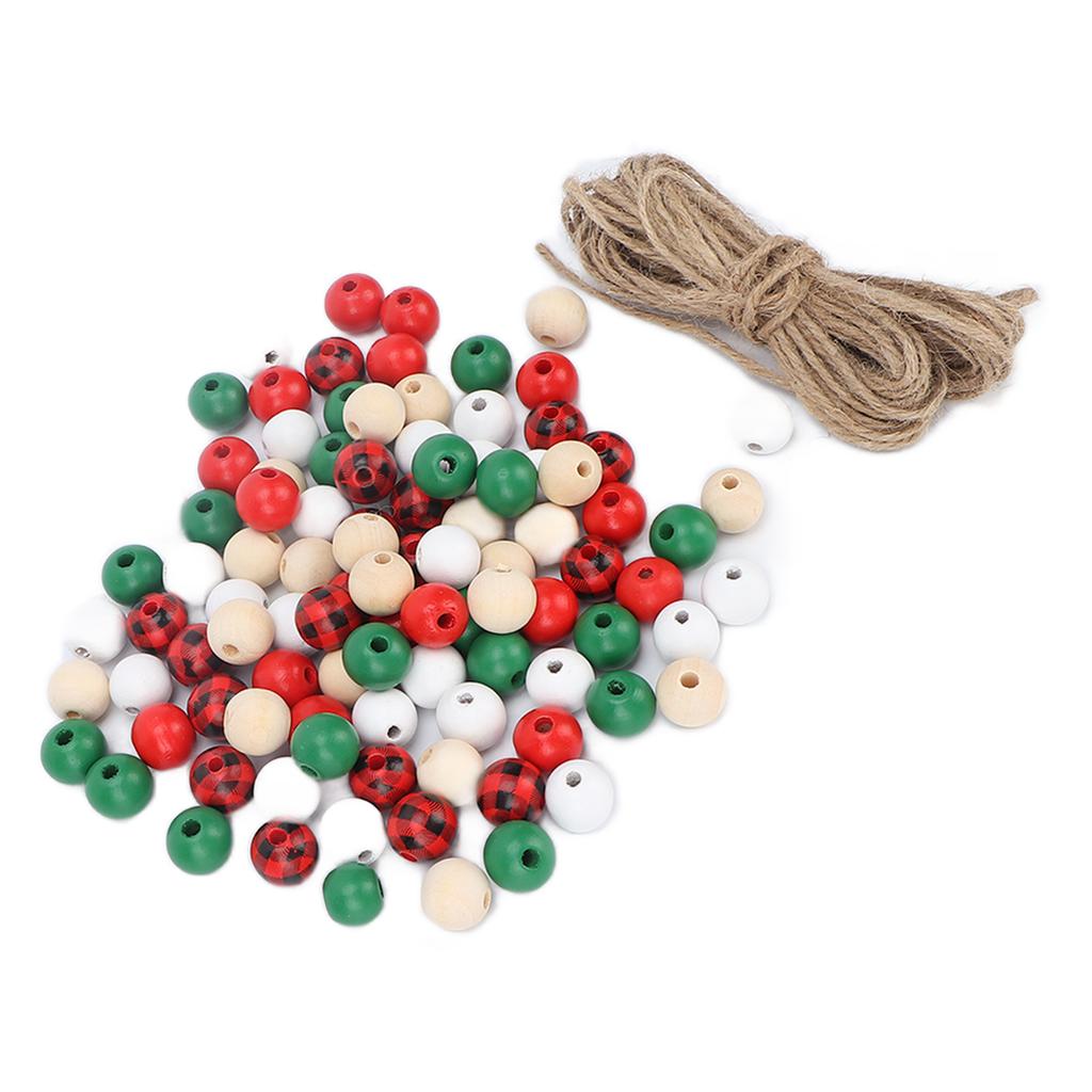 200Pcs DIY Christmas Wooden Beads Set 5 Colors Bead String Decoration Accessories for Beauty Salon with Twine