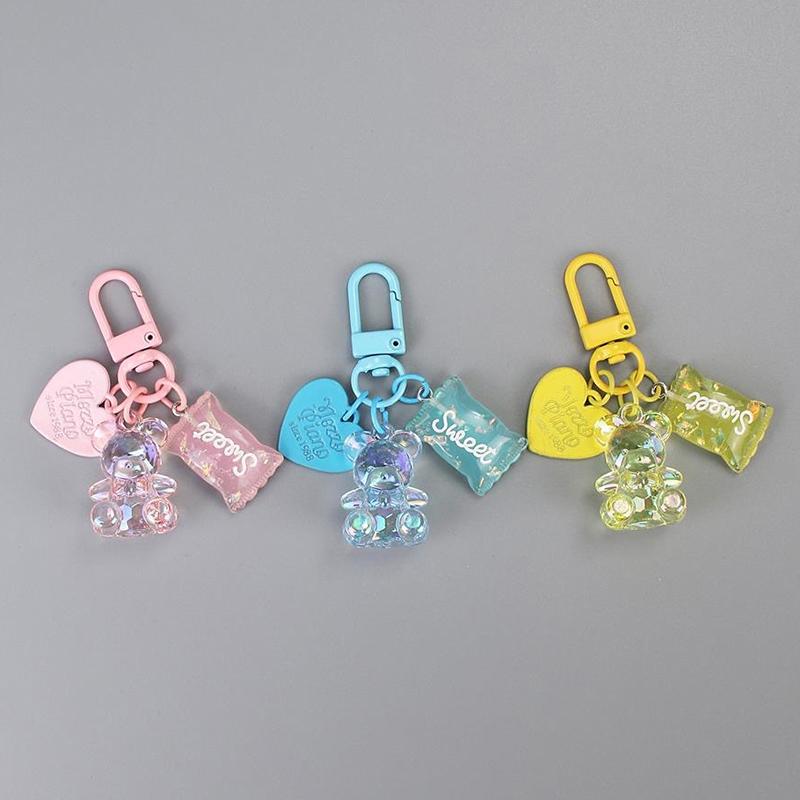 Desene animat Bling Heart Bear Animal Bomboane Breloc Breloc pentru iubitorii de prieteni Drăguț Creativ Geantă Mașină Căști Cutie Accesorii pentru chei