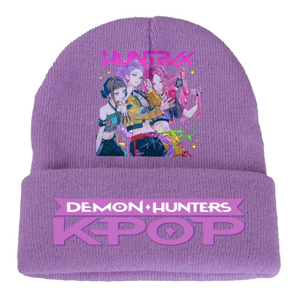 Kpop Demon Hunters Children Knit Beanie Cute And Charming Cartoon Printed Warm Cap Designed for Girls Fall Season Cold Season Outdoor Sports Birth