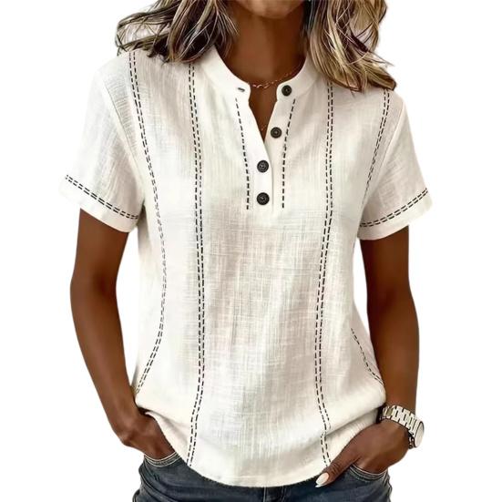 

Women Shirt V Neck Buttons Half Placket Short Sleeves Casual Blouse Pure Color Loose Fit Tee Shirt Parties Casual 2XL белый