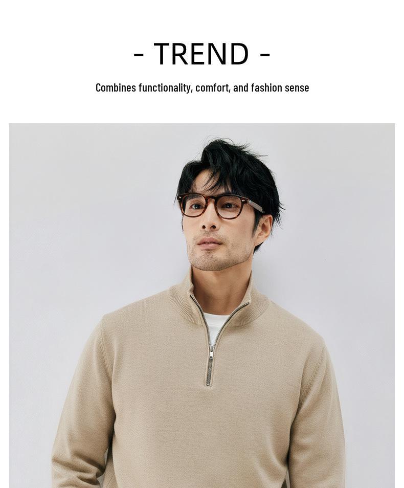 Luxurious, Soft, and Skin-friendly Men's Slim-fit Half-zip Stand-collar Wool Sweater; Thickened for Warmth In Autumn and Winter.
