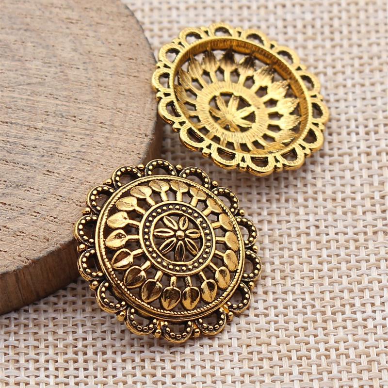 10 Stück Antik Bronze Farbe Antik Gold Farbe Antik Silber Farbe Runde Hohlblumen Anhänger