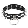 Double Line Rivet Spiked Choker, Cool Punk Hanging Ring Faux Leather Neckband