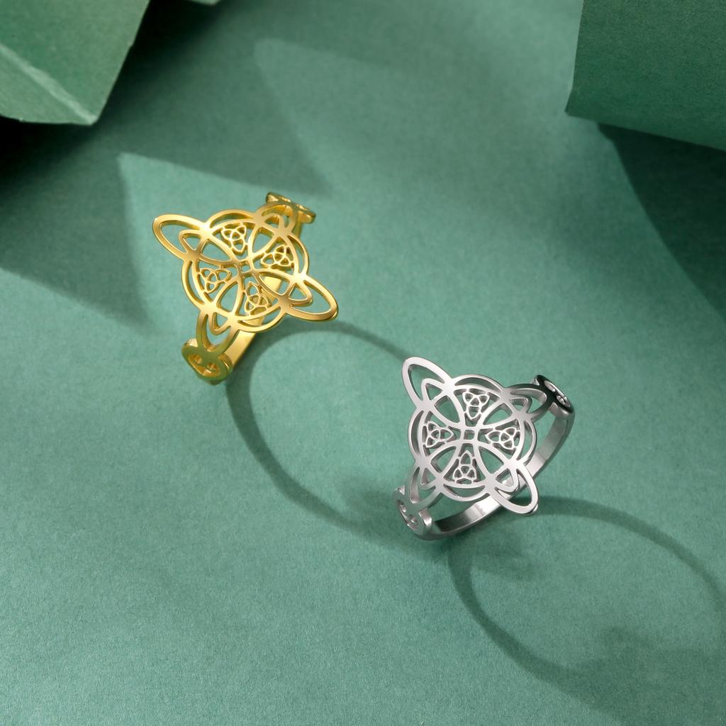Adjustable Wiccan Knot Celtic Knot Openwork Titanium Steel Ring For Men And Women