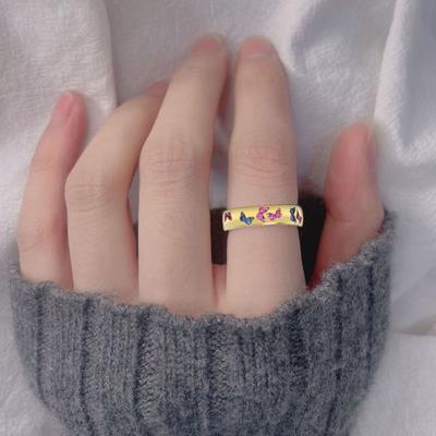 Yousheng Shiny Women Ring Butterfly Pattern Stainless Exquisite Mixed Color Lady Finger Ring for Wedding