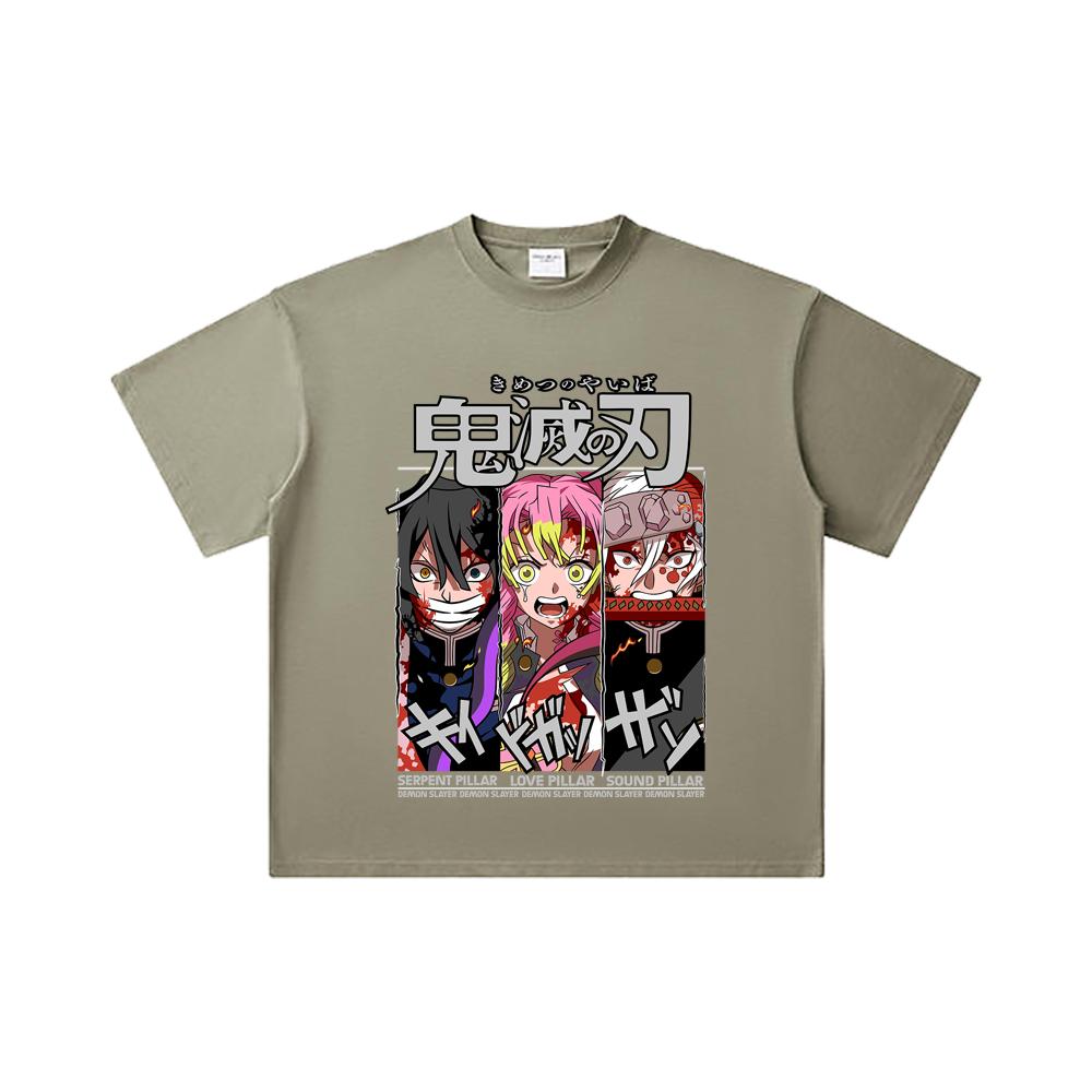260 GSM Double Yarn 32 Count 100% Cotton Demon Slayer V59 Pillars Print Unisex Heavy Cotton T Shirt