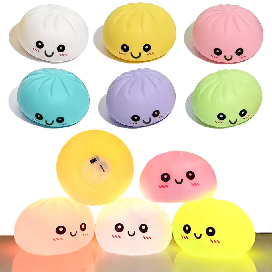 Colorful Dumpling Squishes Kawaii Bedroom Desktop Decoration Dumpling Vinyl Doll Night Light Luminous Toy Surprise Girl Gifts