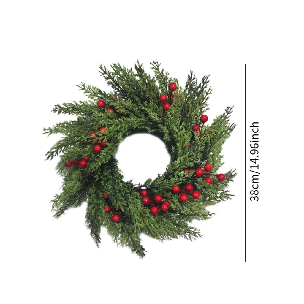 Christmas Wreath Ornament Front Door Winter Holiday Wreath Christmas Garland with Red Berry Clusters for Festival Home Office