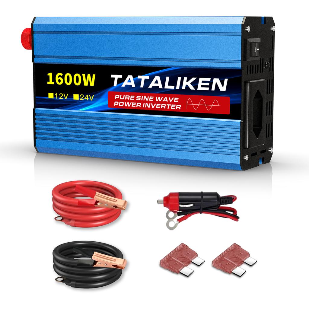 1600W Multi-Power Brazil Compatible Inverter, 12V DC Input to 110V or 220V AC Output, with Digital Screen & Temperature Control