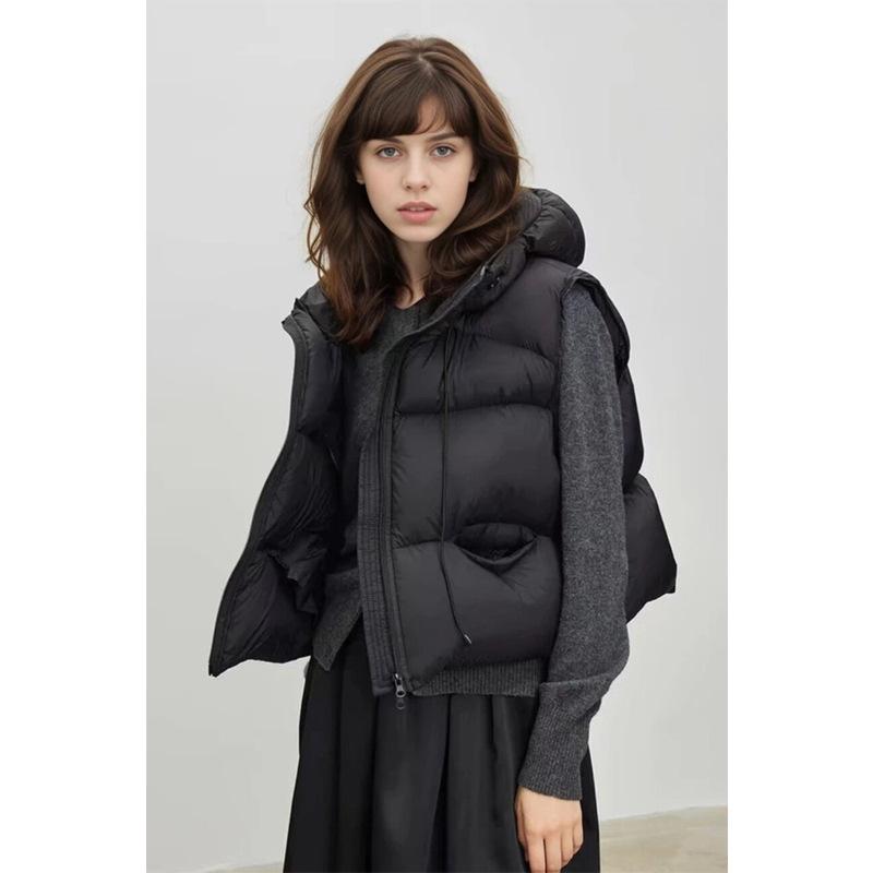 Down cotton vest women's autumn and winter short hooded new loose small vest vest vest jacket
