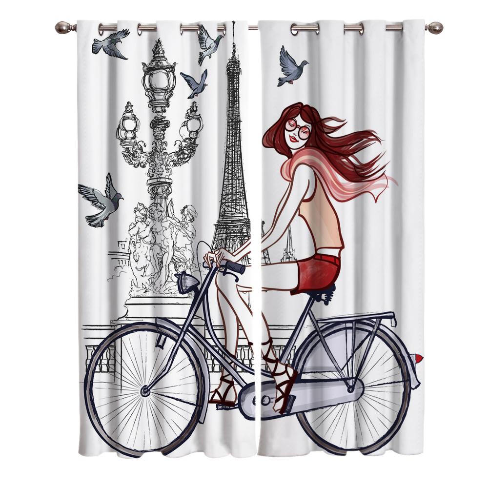 Paris Girl Love Landmark French Tower Window Curtains Curtains for Living Room Decorative Items Living Room